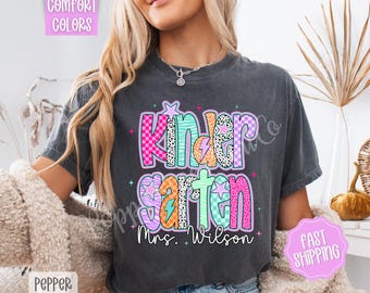 Personalized Kindergarten Teacher Shirt Comfort Colors, Preppy Kinder Team Tee, Teacher Appreciation, Team Teacher TShirt, Back to School