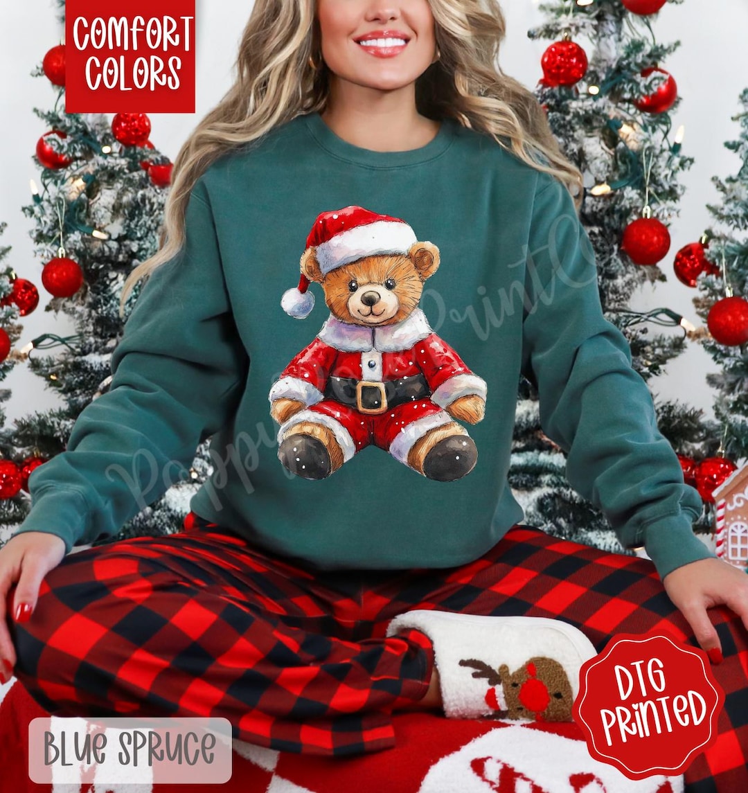 Santa Teddy Bear Comfort Colors Sweatshirt, Trendy Women's Christmas ...