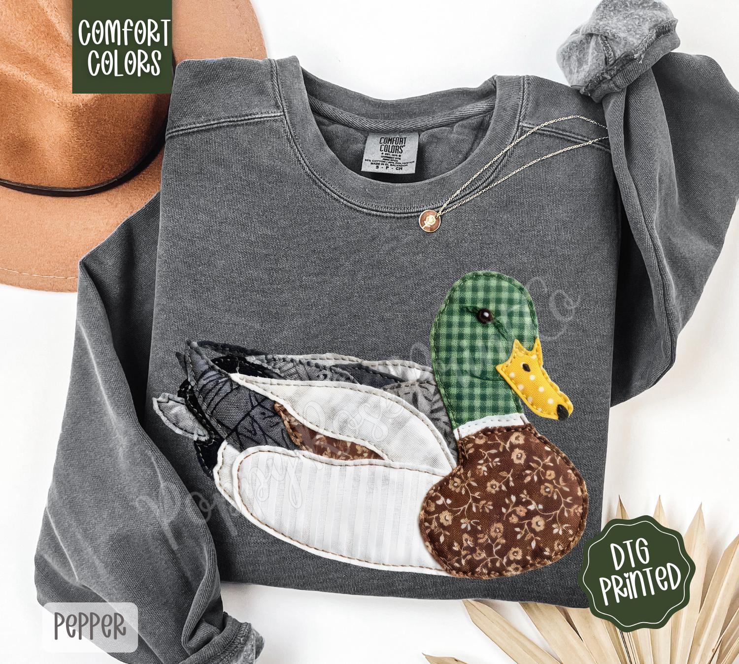 Faux Patchwork Mallard Duck Sweatshirt Comfort Colors, Trendy