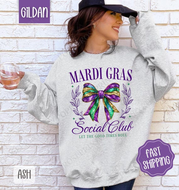 Mardi Gras Social Club Sweatshirt, Fat Tuesday Crewneck, Holiday