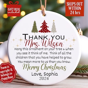Custom Teacher Christmas Ornament, Teacher Ornaments, Teacher Christmas Gift for Teacher Holiday Gift, Teacher Personalized Gift Keepsake