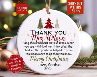 Custom Teacher Christmas Ornament, Teacher Ornaments, Teacher Christmas Gift for Teacher Holiday Gift, Teacher Personalized Gift Keepsake