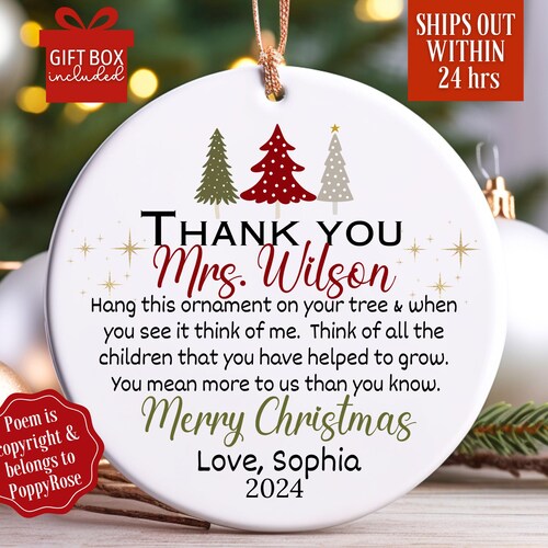 Custom Teacher Christmas Ornament, Teacher Ornaments, Teacher Christmas Gift for Teacher Holiday Gift, Teacher Personalized Gift Keepsake