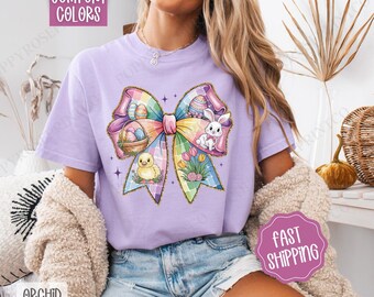 Coquette Easter Bow Shirt Comfort Colors, Easter Tshirt, Trendy Religious Women's Tee, Spring Bow Tee, Cute Spring Shirt, Gift for Her