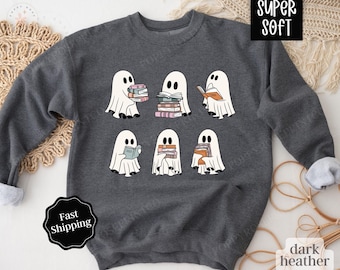 Sweatshirt met spooklezing, leraar Halloween ronde hals, Halloween-trui boekenliefhebber, schattig spooktrui, trui bibliothecaris, leesgrage