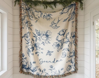 Personalized Grandma Blanket , Custom Grandmother Throw , Nana Floral Blanket , Best Gift for Grandparents , Christmas Gifts , Gift for Mom