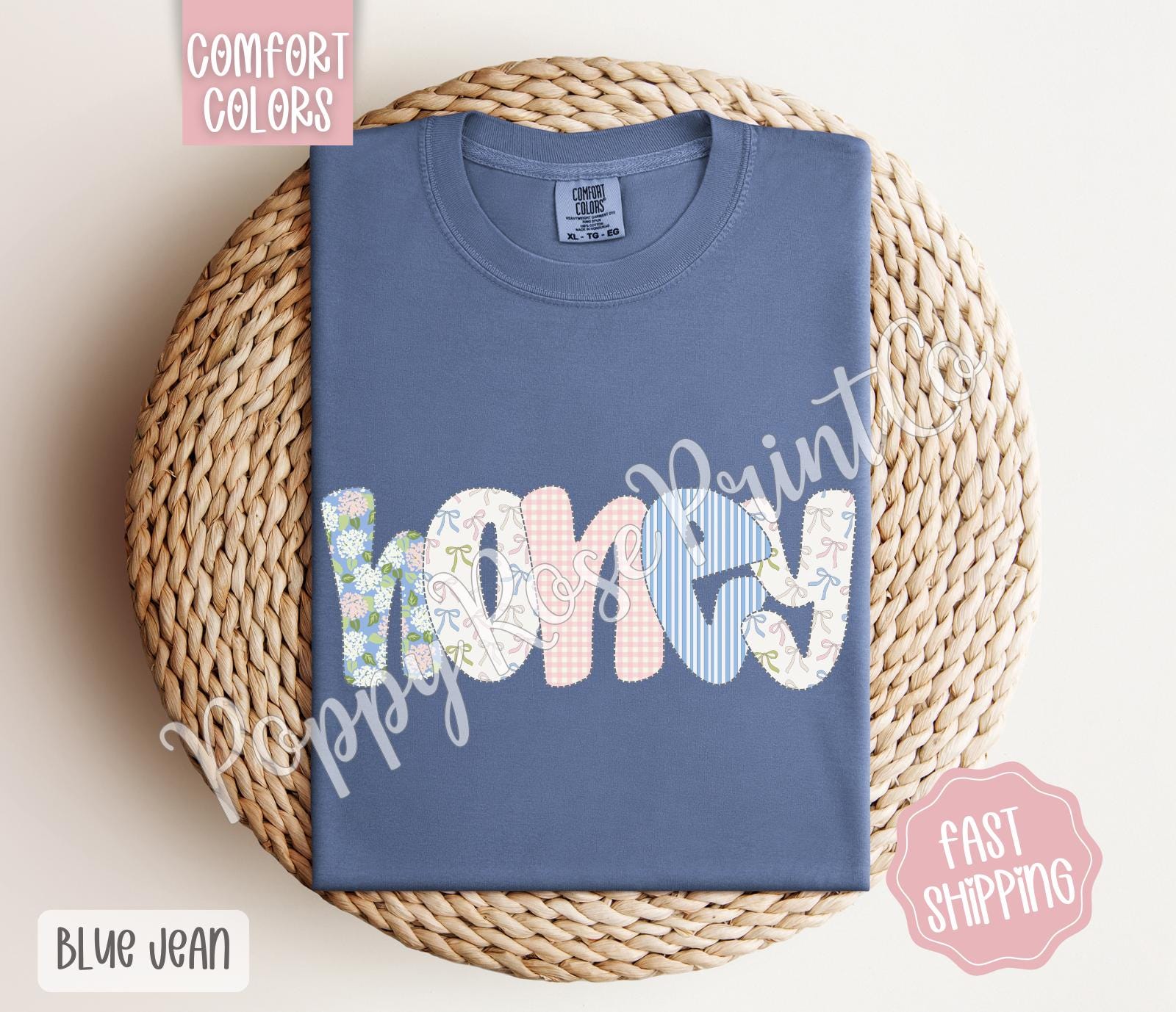 Floral Honey Comfort Colors Shirt, Cute Spring Grandma Tshirt, Coquette Honey Tee, Trendy Bow Honey Shirt, Mother's Day Gift, Gift for Her