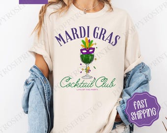 Mardi Gras Cocktail Club Comfort Colors, Louisiana Parade Women's Tee, Holiday Women's Tshirt, NOLA Parade Shirt, Mardi Gras Festival Tee
