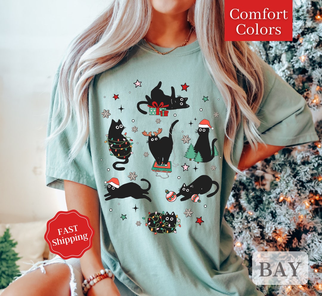 Comfort Colors Christmas Shirt for Cat Lover, Christmas Cat Shirt, Cat