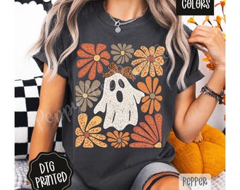 Floral Abstract Ghost Comfort Colors, Trendy Womens Halloween Tshirt, Cute Boho Halloween Tee, Spooky Season, Fall Aesthetic Halloween Shirt