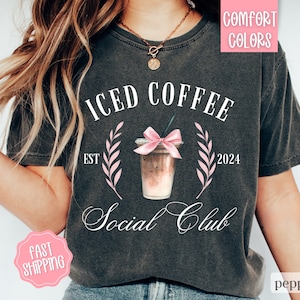Iced Coffee Social Club Shirt, Coquette Coffee Shirt, Coquette Clothing, Coffee Lover Gift, Coffee Sweatshirt, Pink Bow Iced Coffee Shirt