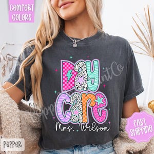 Personalized Daycare Teacher Shirt Comfort Colors, Preppy Toddler Teacher Tee, Daycare Team Shirt, Teacher Appreciation Gift, Back to School