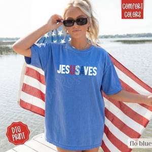 Camiseta patriótica Comfort Colors Jesus Saves USA, camiseta religiosa de cuello redondo de moda para mujer, linda camiseta del 250 aniversario de Estados Unidos, camiseta religiosa del 4 de julio