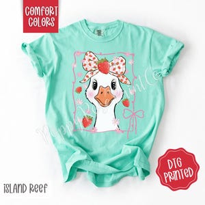 Strawberry Goose Comfort Colors Shirt, Cute Summer Tshirt, Trendy Women's Tee, Coquette Goose Shirt, Cute Fruit Bow Tee, Gift for Her