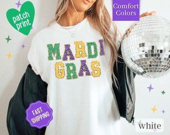 Faux Chenille Mardi Gras Shirt Comfort Colors Mardi Gras Shirt, Mardi Gras Outfit, Oversized Mardi Gras Shirt, Mardi Gras Party Shirt