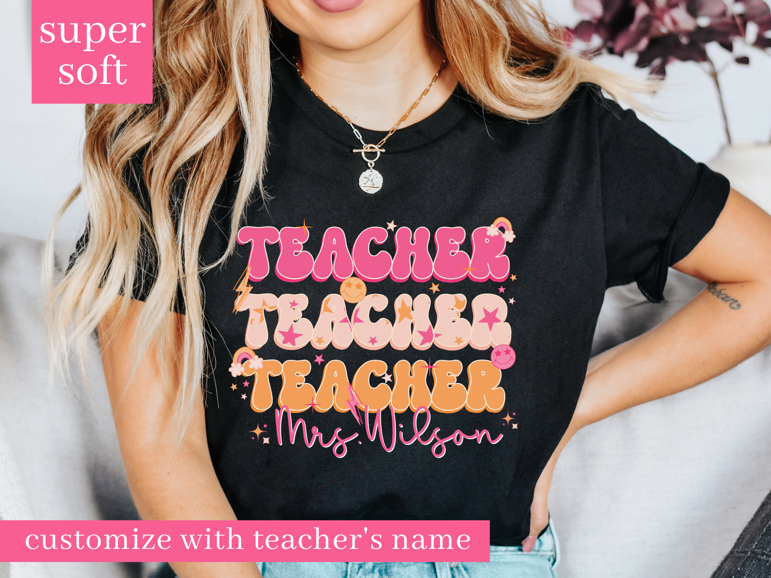 Discover Retro Teacher Shirt with Name, Custom Teacher Shirt For Teacher Appreciation Gift For Teacher