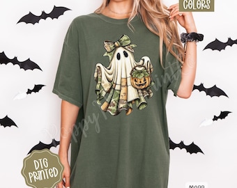 Camo Ghost Shirt Comfort Colors, Trendy Halloween Tshirt, Spooky Season Shirt, Fall Vibes, Cozy Tee, Cute Ghost Shirt, Camouflage Ghost Tee