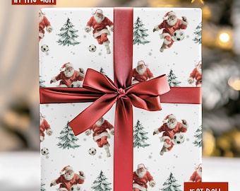 Soccer Ball Wrapping Paper Roll Soccer Ball Christmas Wrapping Paper for Soccer Lovers Gift Wrap Roll Soccer Ball With Santa Hat