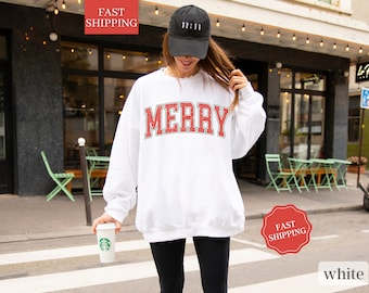 Christmas Sweatshirt, Oversized Merry Sweatshirt, Oversized Christmas Sweater, Christmas Crewneck Sweatshirt, Holiday Sweater, Flash Sale