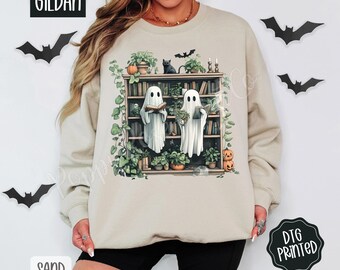 Retro Ghost Reading Books Sweatshirt, Librarian Ghost Halloween, Halloween Teacher Sweatshirt, Halloween Shirt, Teacher Gift, Boo School