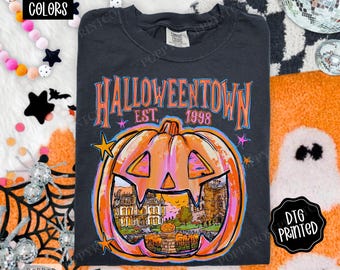 Comfort Colors Halloween Town Pumpkin Shirt, Halloween Town University T-shirt, Retro Spooky Season Graphic Tee, Preppy Halloween Sweatshirt