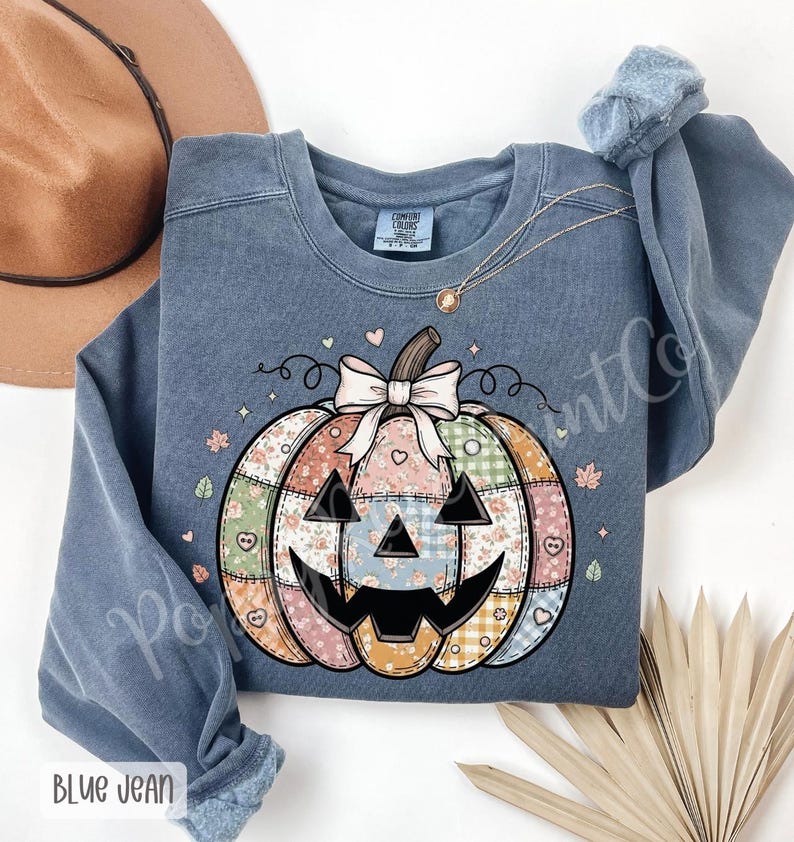 Patchwork Pumpkin Comfort Colors Sweatshirt, Trendy Crewneck, Quilted Pumpkin Sweater, Coquette Pumpkin Sweatshirt, Jack O Lantern Sweater