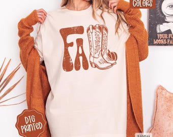 Fall Boots Shirt Comfort Colors, Trendy Autumn Tshirt, Western Cowgirl Boots Shirt, Cute Fall Season T-Shirt, Retro Pumpkin Fall Tee