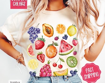 Cottagecore Fruit Shirt Comfort Colors, Strawberry Shirt, Lemon Tshirt, Summer Time Tee, Tropical Summer Vacation Shirt with Fruits