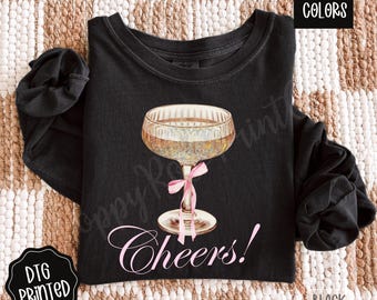 Cheers Long Sleeve Comfort Colors, New Years Shirt for Women, Happy New Years Tee, New Year Party Shirts For Women, Cute Champagne Crewneck