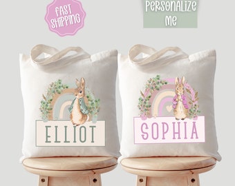 Personalized Kids Easter Tote, Easter Egg Hunt Bag, Girl Boy Personalized Easter Basket Tote Bag, Easter Eggs Hunting Bag