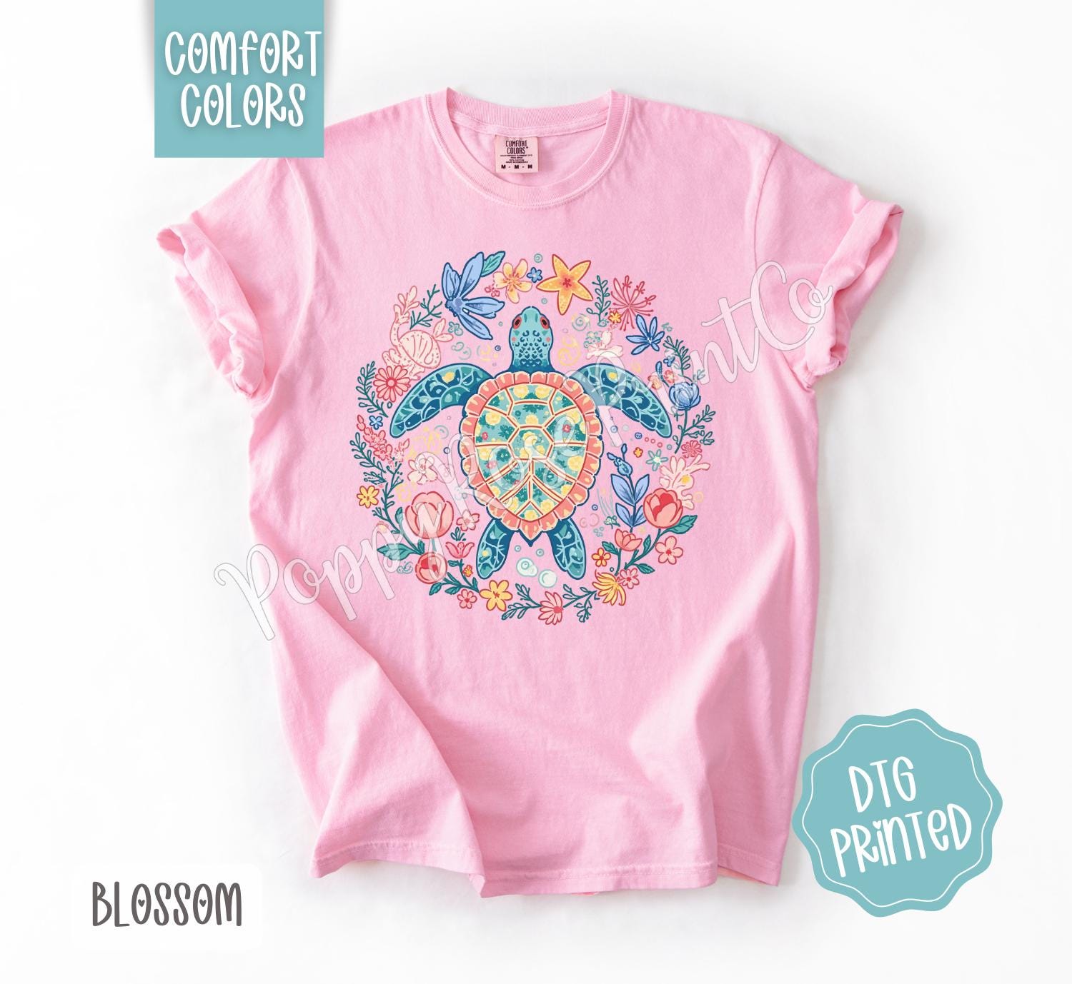 Turtle Comfort Colors Shirt, Cute Beach Tshirt, Trendy Summer Floral Tee, Oversized Beach Tee, Earth Day Shirt, Women's Tee, Gift for Her