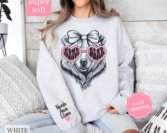 Personalized Mama Sweatshirt with Kids Names on Sleeve, Mama Bear Sweatshirt, Mothers Day Gift for Mom