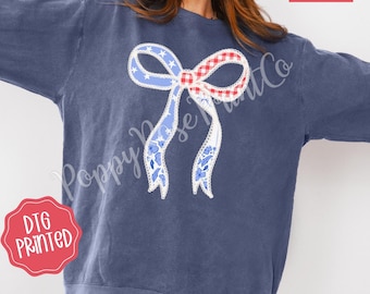 Coquette USA Bow Comfort Colors Sweatshirt, Cute Floral Lace Sweater, Trendy America Crewneck, Patriotic Sweatshirt, Gift for Her