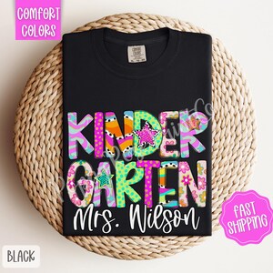 Comfort Colors® Personalized Kingergarten Teacher Shirt, Custom Kindergarten Shirt, Kinder Crew, Kinder Garten Teacher Back to School Shirts