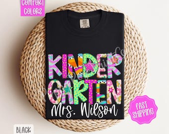 Comfort Colors® Personalized Kingergarten Teacher Shirt, Custom Kindergarten Shirt, Kinder Crew, Kinder Garten Teacher Back to School Shirts