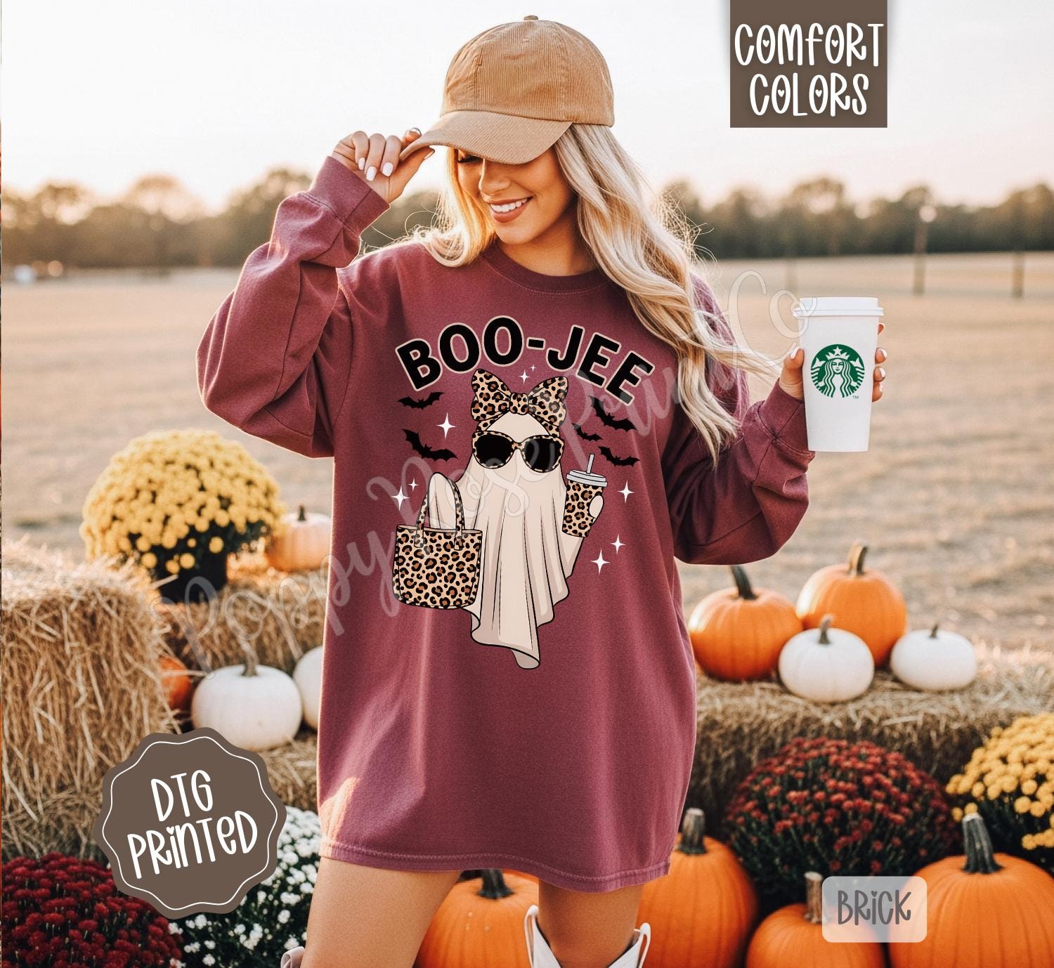 Women's Fall Pumpkin T-Shirt - Plaid Long Sleeve Halloween Thanksgiving Top