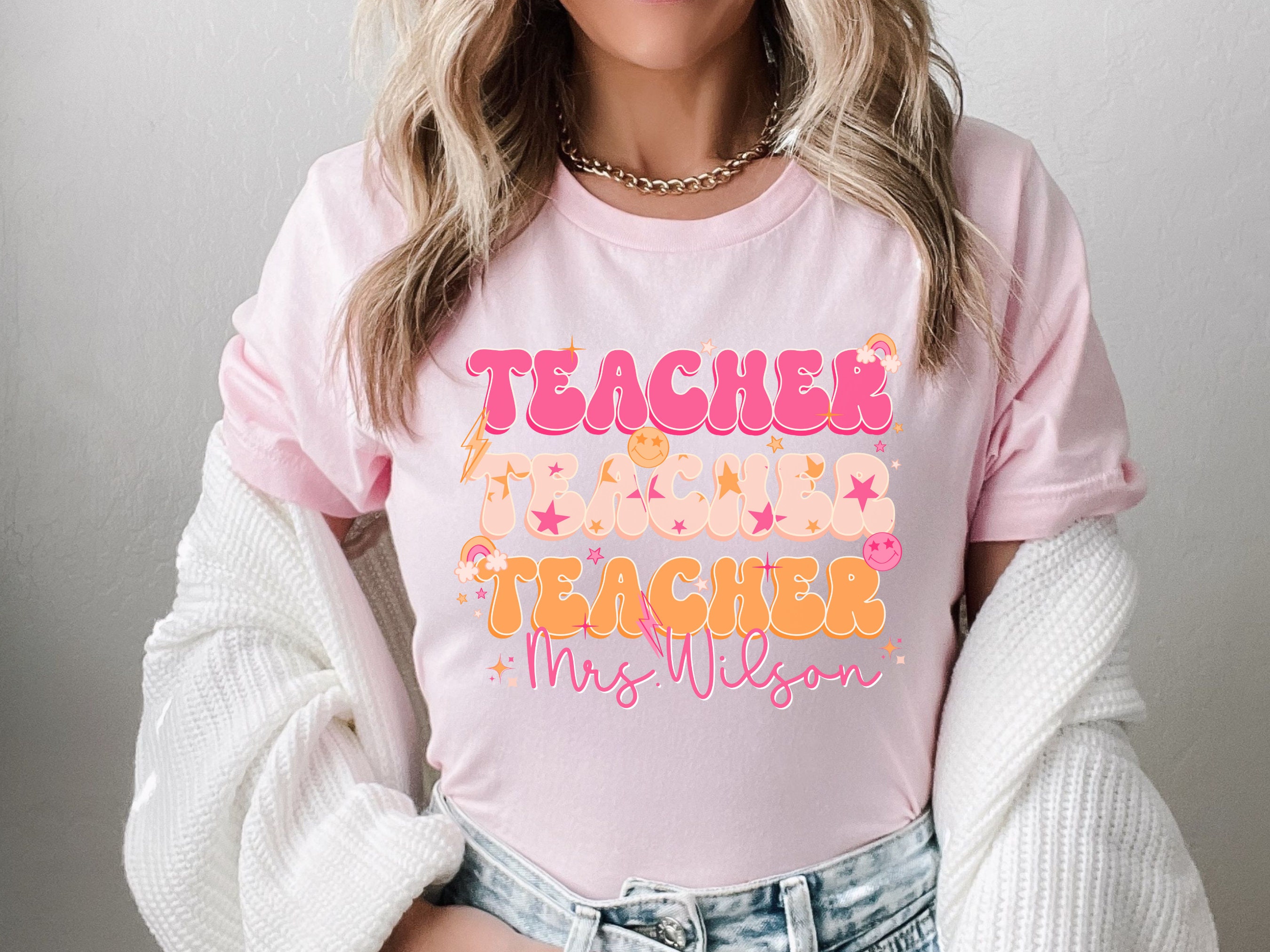 Discover Retro Teacher Shirt with Name, Custom Teacher Shirt For Teacher Appreciation Gift For Teacher