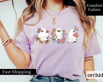 Comfort Colors® Retro Ghost Shirt, Vintage Floral Ghost Halloween Shirt, Retro Fall Shirt, Vintage Ghost Shirt, Floral Ghost Tshirt