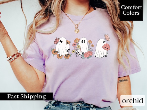 Comfort Colors® Retro Ghost Shirt, Vintage Floral Ghost Halloween Shirt, Retro Fall Shirt, Vintage Ghost Shirt, Floral Ghost Tshirt