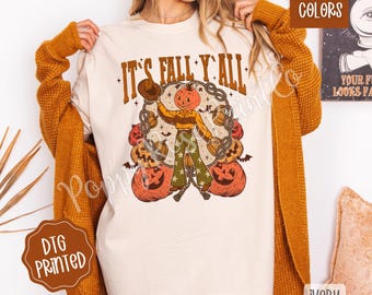 It's Fall Y'all Comfort Colors, Trendy Womens Autumn Tshirt, Fall Womenswear Oversized Crewneck, Women's Fall Pumpkin Shirt, Trendy Fall Tee