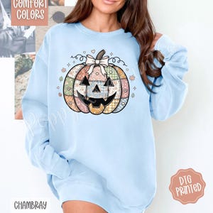 Patchwork Pumpkin Comfort Colors Sweatshirt, Trendy Crewneck, Quilted Pumpkin Sweater, Coquette Pumpkin Sweatshirt, Jack O Lantern Sweater bild 10