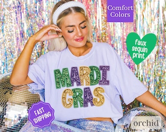 Mardi Gras Shirt Comfort Colors Faux Sequin Mardi Gras Shirt, Mardi Gras Outfit, Oversized Mardi Gras Shirt, Mardi Gras Party Shirt