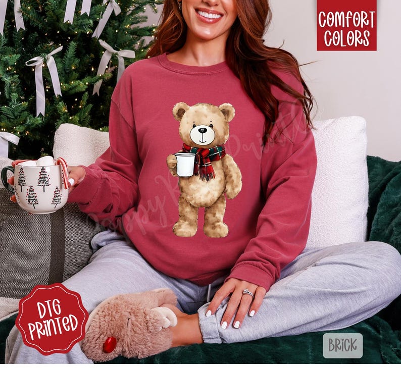 Preppy Christmas Teddy Bear Comfort Colors Long Sleeve, Trendy Women's ...