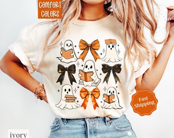 Ghost Reading Shirt Comfort Colors, Teacher Halloween Shirt, Librarian Shirt, Book Lover Tshirt, Reading Shirt, Teacher Shirt, Bookish Shirt