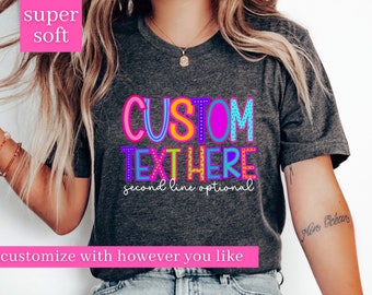 Custom Text Shirt Custom Shirt Personalized Shirt Customized Shirt Custom Gift Floral Custom Text T-shirt Custom Retro Groovy Text Shirt