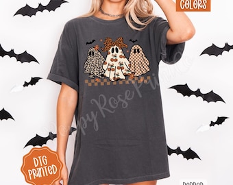 Boujee Ghost Trio Shirt Comfort Colors, Trendy Halloween Tshirt, Spooky Season Shirt, Checkered Ghost T-Shirt, Cute Halloween Party Tee