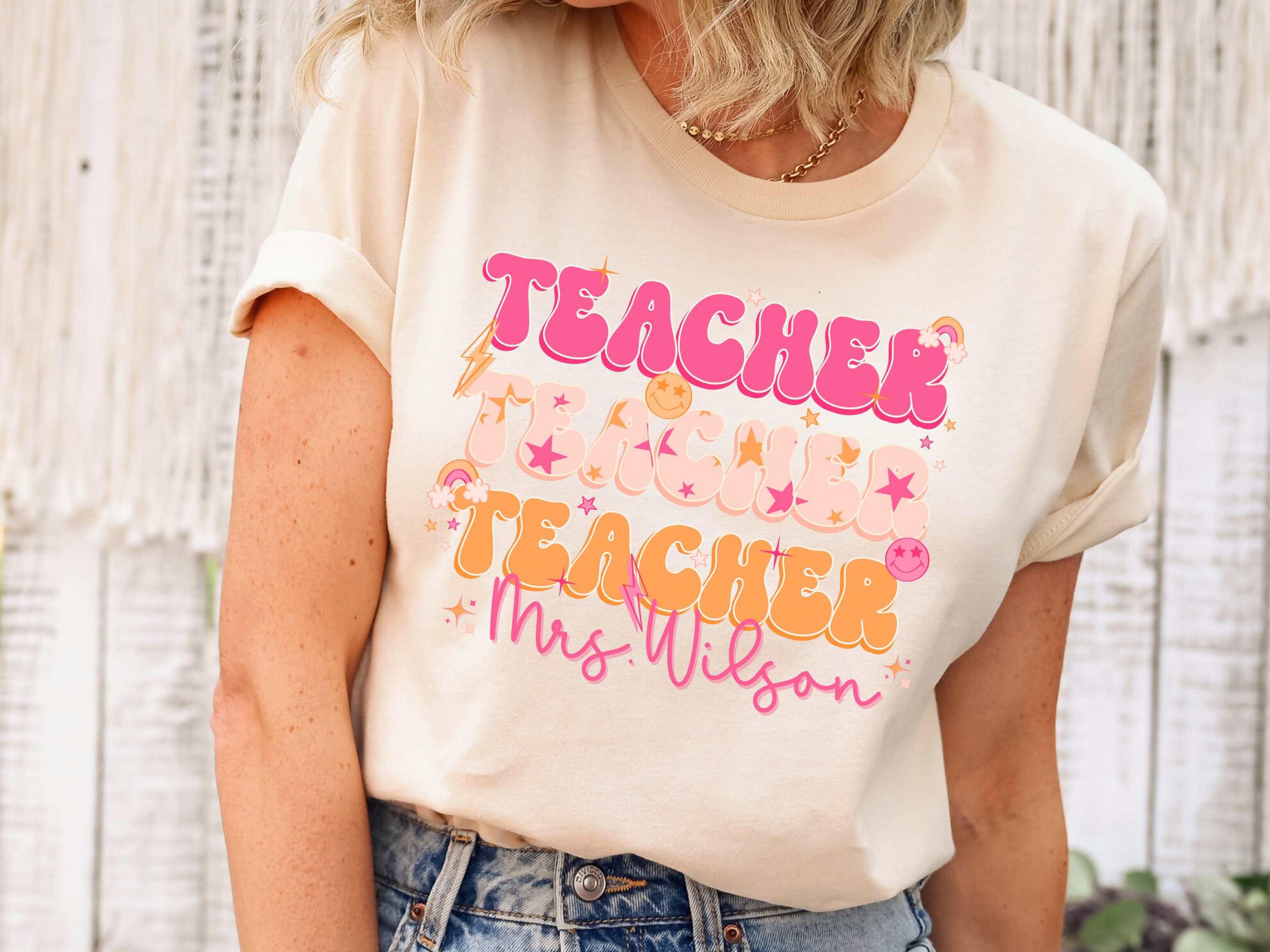 Discover Retro Teacher Shirt with Name, Custom Teacher Shirt For Teacher Appreciation Gift For Teacher