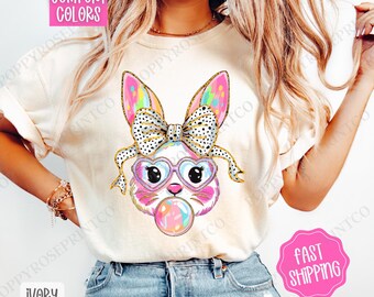 Bubble Bunny Shirt Comfort Colors, Easter Tshirt, Trendy Bunny Women's Tee, Spring Easter Shirt, Coquette Bunny TShirt, Gift for Her