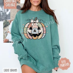 Patchwork Pumpkin Comfort Colors Sweatshirt, Trendy Crewneck, Quilted Pumpkin Sweater, Coquette Pumpkin Sweatshirt, Jack O Lantern Sweater bild 8
