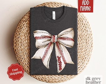 Baseball Mom Shirt With Name, Baseball Bow Tee, Game Day Shirt, Baseball Wife Shirt, Baseball Sister, Personalized Baseball Bow Shirt